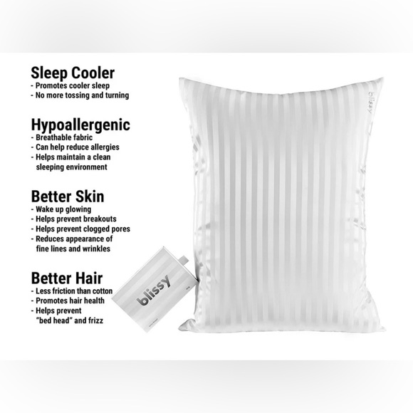 Blissy 22-Momme 100% Mulberry Silk Pillowcase White Striped Queen Size 20"x 30” - Picture 3 of 8